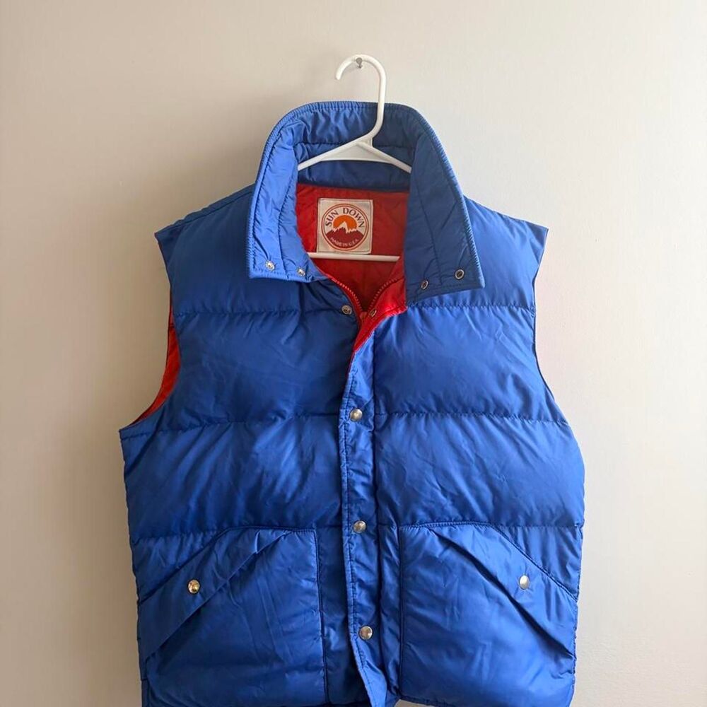 Vintage SunDown Down Puffer Vest, Retro 1980s Gorpcore Blue, streetwear, winter